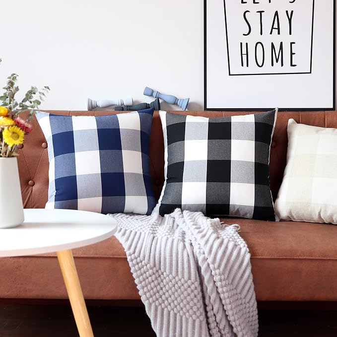 Buffalo Check Plaid Pillow Covers Farmhouse 18 x 18 Throw Pillow Covers Decorative Outdoor Throw Pillows for Couch Sofa Bed Christmas Home Pack of 2 Black and White