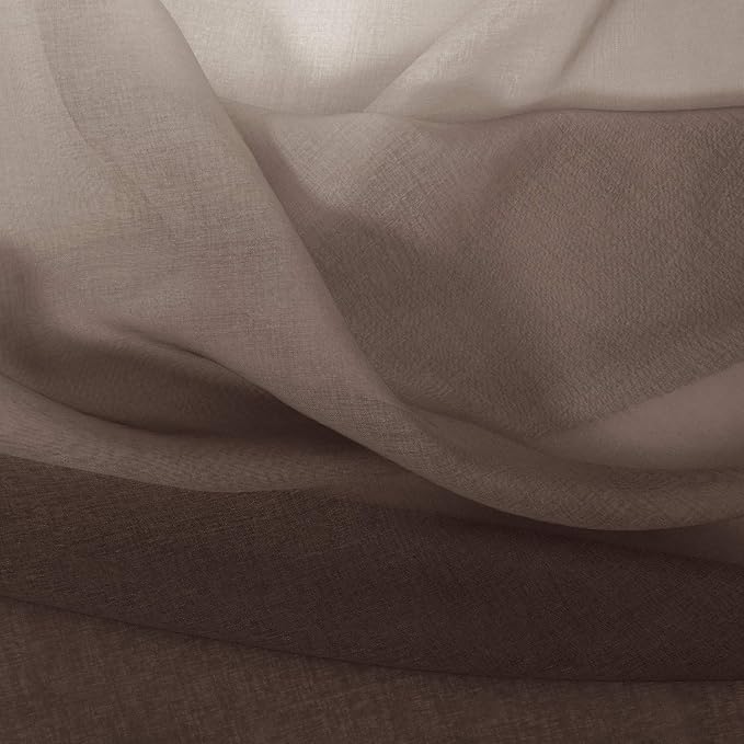 DWCN Ombre Sheer Curtains - Faux Linen Semi Voile Grommet Top Gradient Curtains for Bedroom and Living Room, Set of 2 Window Curtain Panels, 52 x 54 Inch Length, Chocolate Brown