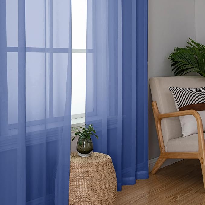 Simplebrand Royal Blue Sheer Curtains 84 Inches Long 2 Panels, Light Filtering Rod Pocket Solid Color Window Sheer Curtain Panels, Elegant Curtains & Drapes for Living Room, Bedroom, 42" W x 84" L