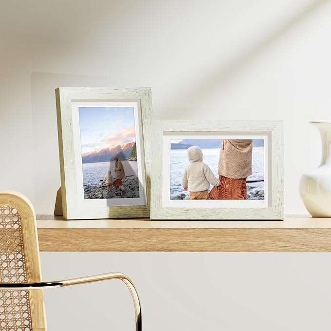 Vittanly 5x7 Picture Frames Set of 9 for Wall Mount or Tabletop, Whitemist | Display Pictures 4x6 with Mat or 5x7 without Mat, Small Photo Frames, Engineered Wood with Shatter Resistant Plexiglass