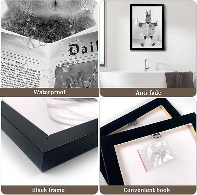 YongArt Black Framed Bathroom Decor - Funny Highland Cow Wall Art in Bathtub, 8x10''