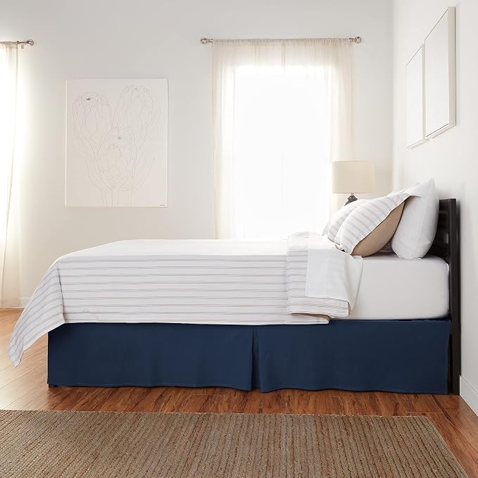 Amazon Basics Lightweight Pleated Dust Ruffle Bed Skirt, Fade Resistant, Wrinkle Resistant, Twin, Navy Blue