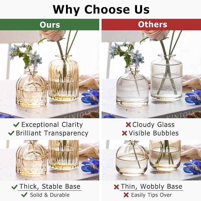 SUPMIND 16Pcs Amber Bud Vases Set, Small Glass Vases Bulk for Centerpieces | Mini Vintage Flower Vases for Wedding, Home Decor, Autumn Fall Decoration - Gold Amber
