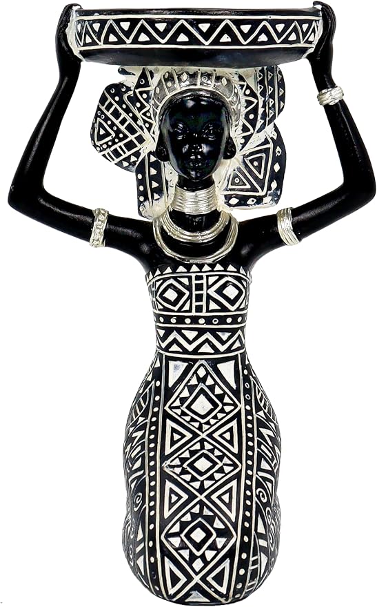 Lescafita African Lady Figurine Candle Holder with African Tribal Totem for Wedding,Church,Holiday Decor-African Decorative Women Statues, Candlestick Holder for Home and Table Decor(753-B)