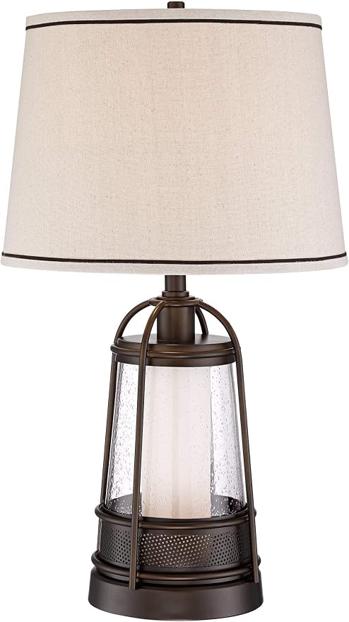 Iron Hugh 26" High Table Lamp Bronze Brown Lantern Night Light LED