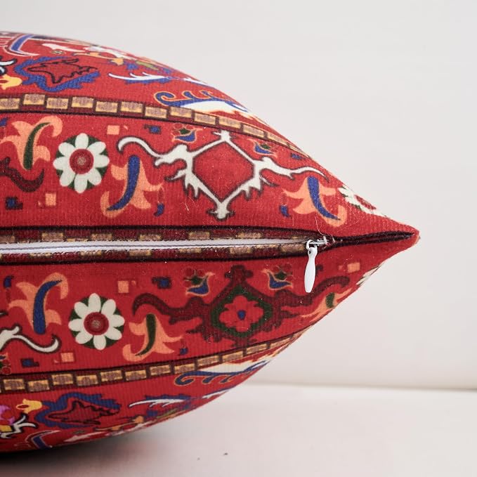 Set of 4 Boho Throw Pillow Covers 18x18 Inch Red Kilim Tribal Decorative Pillow Cases for Couch Bed Living Room Spring Summer Decor