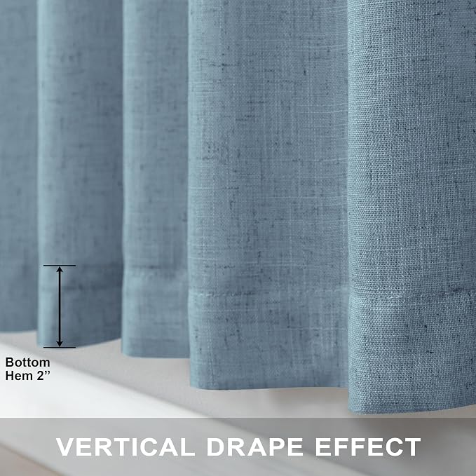 Blue Grey Curtains 96 Inches Long for Living Room Pair 2 Panel Set Back Tab Pocket Floor Length Drape Flax Linen Semi Sheer Vintage Light Blue Curtains for Dining Room Bay Window Country Farmhouse 8FT