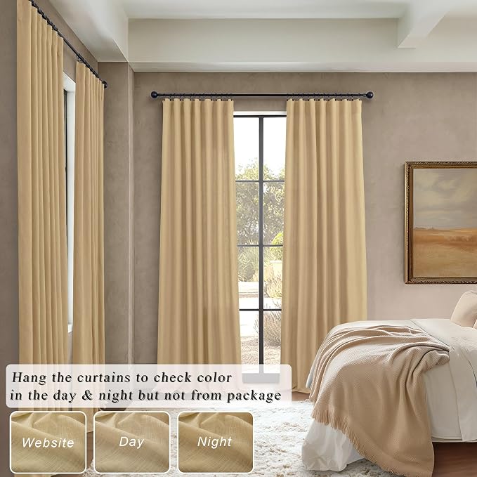 Burlap Color Curtains 84 Inch Length for Living Room 2 Panels Back Tab Pocket Primitive Drapes Flax Linen Country Cotton Light Filtering Sheer Tan Brown Curtains for Bedroom Farmhouse Decor 7 FT Long