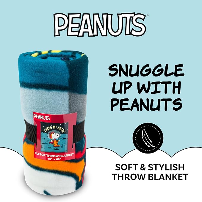 Silver Buffalo Peanuts Snoopy Astronaut, Fleece Throw Blanket, 45x60in | I Need My Space, Outer Space, Moon, Soft and Cozy, 180 GSM