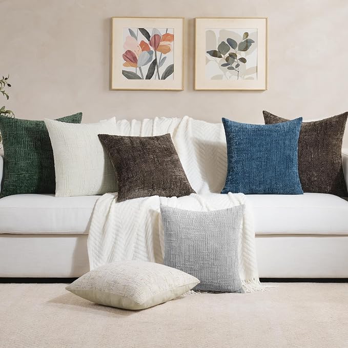 Softalker Textured Chenille Throw Pillow Covers Set of 2, 18x18 Brown Decorative Cushion Covers, Soft Cozy Slubby Texture for Modern Farmhouse Sofa Couch Bed