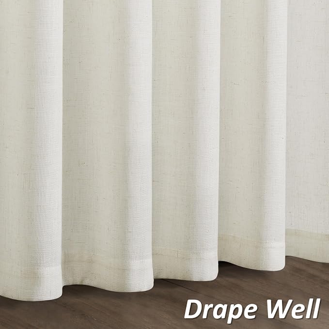 Linen Curtains 78 Inches Long for Living Room Natural Cream Semi Sheer Curtain Rod Pocket 2 Panels Set Boho Farmhouse Light Filtering Window Drapes for Bedroom Beige Ivory 52x78