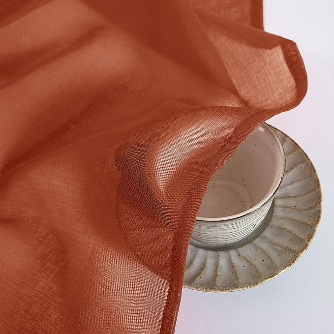 MIULEE Boho Fall Terracotta Linen Textured Sheer Curtains 54W×108L 2 Panels | Semi Transparent, Farmhouse, Window Net Panels with Rod Pocket for Bedroom Living Room
