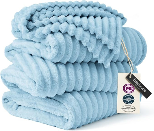 Bedsure Soft Large Fleece Blanket for Bed Light Blue 120"x120" | Birthday Gifts for Women Mom Her, Warm Lightweight Cozy Fluffy Throw Blanket Sofa, Dorm Room Home Decor, Machine Washable