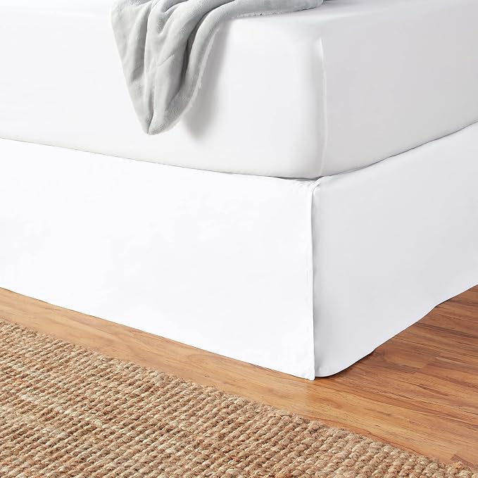 Amazon Basics Lightweight Pleated Bed Skirt, Twin, Bright White, Solid, (Pack of 8)