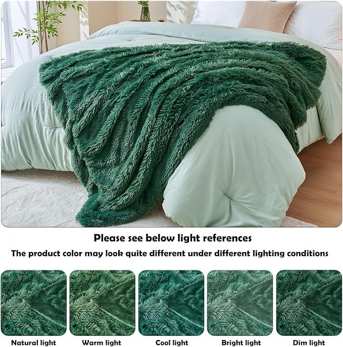 GONAAP Fuzzy Faux Fur Throw Blanket for Couch, Dark Green, 50"x60" | Warm Cozy Plush Shaggy Decorative Reversible Thick Non-Heated Fleece Blanket for Sofa Bed, Gift for Women Men, All Season Use