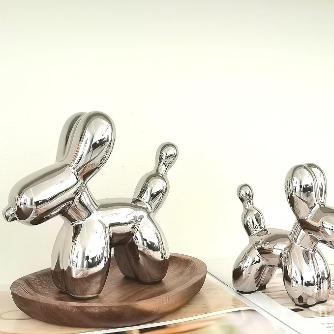 Ceramic Silver Balloon Dog Decor,Balloon Animal Statue(Small)