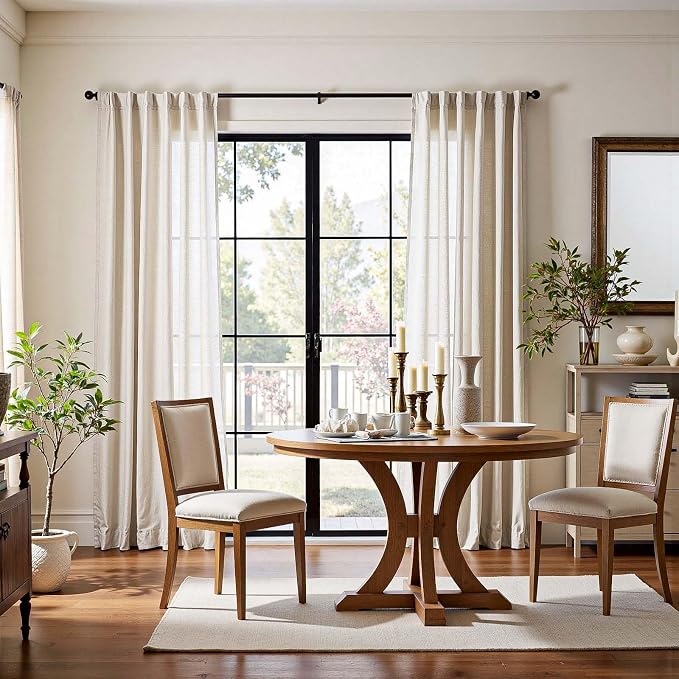 jinchan Linen Curtains Light Filtering Back Tab 50x84 Inch 2 Panels Beige | Semi Sheer Curtains 84 inch length for Bedroom Living Room, Modern Farmhouse Drapes with Rod Pocket, Natural Boho Curtains