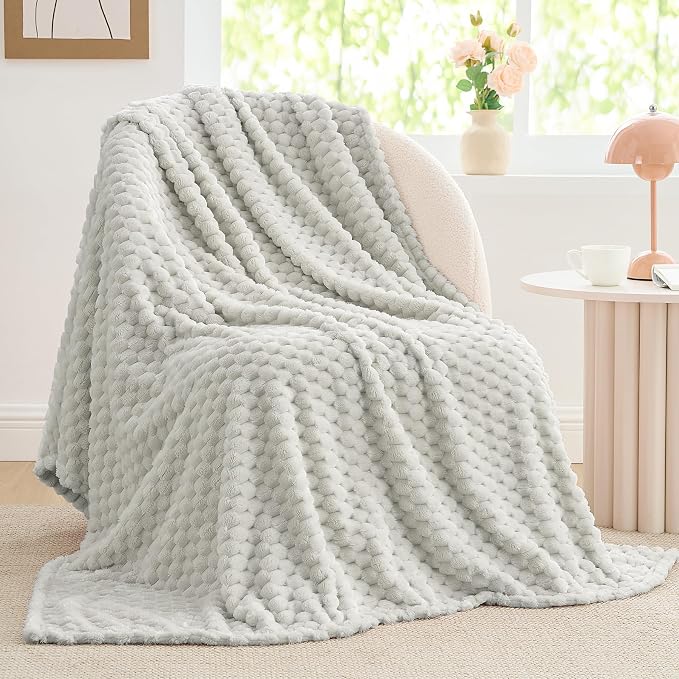 BEDELITE Light Grey Throw Blanket for Couch, Soft Gifts for Women, 50 * 60 | 3D Jacquard Decorative Fleece Blanket, Super Soft Plush Throws, Cute Birthday Gift for Women & Men, Suitable for All Seasons