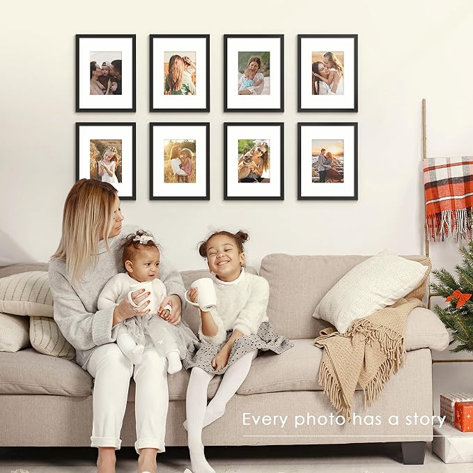 9x12 Picture Frame Sef of 10, for Wall Gallery Decor, Black | Display Pictures 6x8 with Mat or 9 x 12 Without Mat, Photo Frame Collage, Wall Mounted