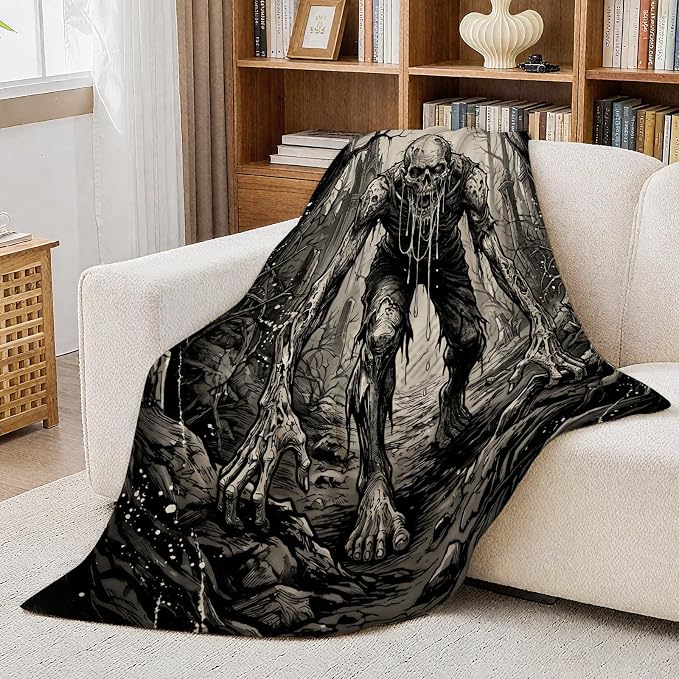 Aimego Scary Zombie Blanket, for Horror Fans, 50"x60" | Ultra-Soft Flannel Fleece Throw, All Seasons Cozy Leightweight Blanket for Sofa Bed Chair, Birthday Back to school Present