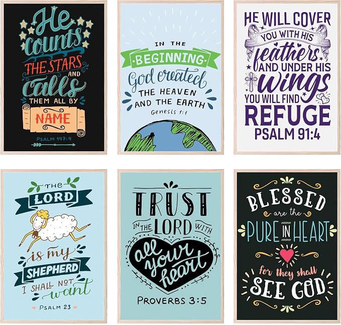 BigWig Prints Bible Verse Prints, Psalm Artwork, Set of 6, 11x17 in | Faith Based Scripture for Prayer Room or Study, Great Gift for Bible Study Groups, Unframed