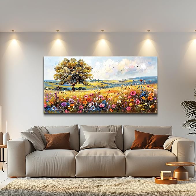 hyidecorart Large Wall Art For Bedroom Canvas Wall Decor For Living Room Office Decorations Flower Scenery Watercolour Wall Paintings Field Pictures Artwork Aesthetic Room Home Decor Hang Easy