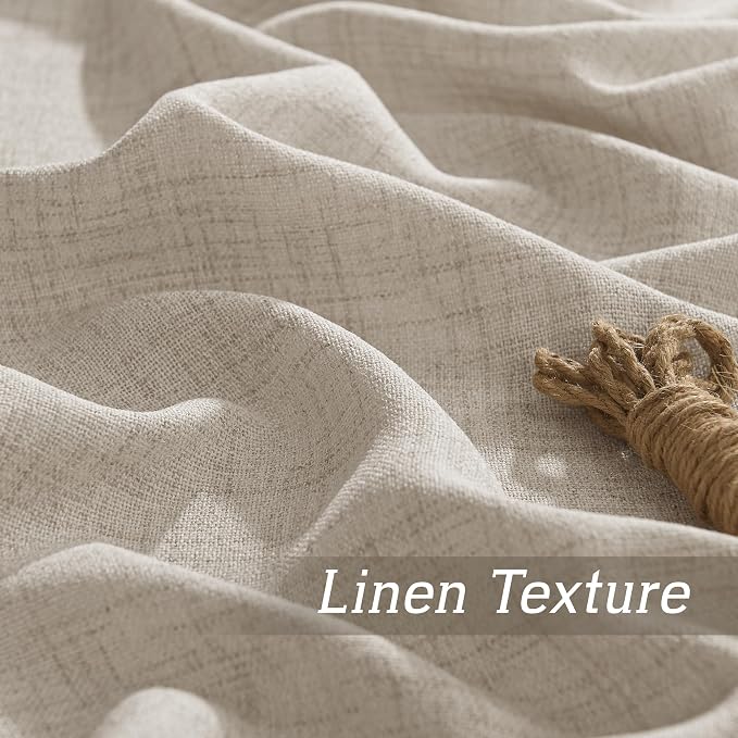RYB HOME Linen Textured Semi Sheer Curtains 63 inches Long for Living Room | Half Privacy, Light Filtering, Faux Linen Blend, Office Nursery Laundry Dorm Bathroom, Natural, W52 x L63, 2 Panels Set