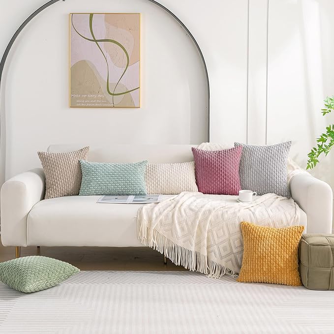Set of 4 Pink Decorative Throw Pillow Covers 24x24 Inch Corduroy Pillow Covers for Bed Couch Sofa Living Room Soft Square Cushion Cases