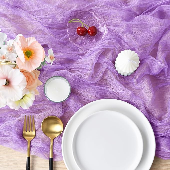 Lilac Cheesecloth Table Runner Cheese Cloth Wedding Birthday Party Decor | 10Ft Summer Rustic Boho Gauze Farmhouse Bridal Baby Shower Holiday Dining Tea Party Home Table Decorations 4 Pack