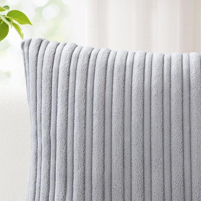 Kevin Textile Striped Corduroy 12”x20” Pillow Cover 1 Pack, Light Grey