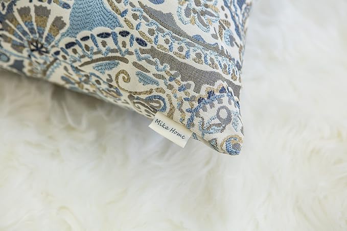 Mika Home Pack of 2 Throw Pillow Covers Decorative Pillow Shells for Sofa Couch, Paisley Pattern, 22x22 Inches,Blue Brown Cream Multicolor