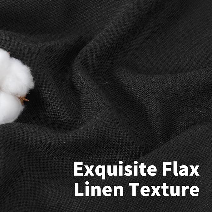 YoungsTex Black Linen Semi Sheer Curtains 54 Inch Length with Grommet | Short Drapes Light Filtering Privacy Halloween Decor for Bathroom Bedroom Living Room Window, 42 x 54 Inch, 2 Panels