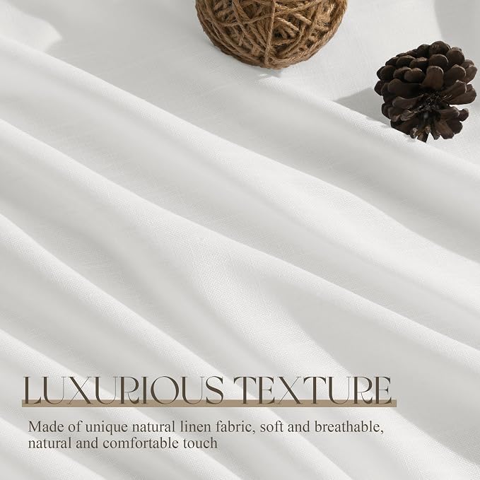 Jowels Off White Linen Curtains 90 Inch Long 2 Panels for Living Room | Light Filtering Semi Sheer Curtain, Back Tab Pocket Pleated Look, Boho Farmhouse Textured Privacy Drapes for Bedroom Window