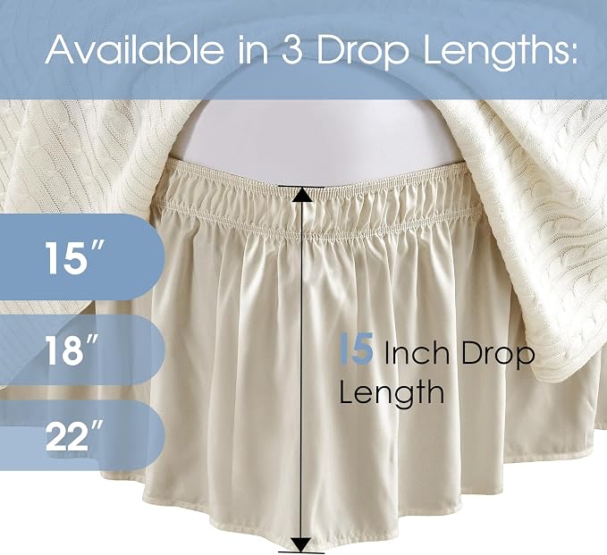 FreshCulture King Bed Skirt, Dust Ruffle for King Size Bed, Easy Fit with 15-Inch Tailored Drop, Elastic Wrap Around Bed Skirt King Size, Hotel Quality Bed Skirts for Adjustable Bed (Cream)