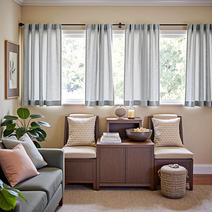 jinchan Linen Curtains Light Filtering Back Tab 50x63 Inch 2 Panels Grey | Semi Sheer Curtains 63 inch length for Bedroom Living Room, Modern Farmhouse Drapes with Rod Pocket, Natural Boho Curtains