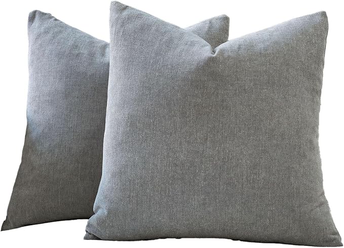 DOMVITUS Throw Pillow Covers 20x20 Pack of 2, Decorative Soft Soild Textured Accent Cushion Case, Neutral Boho Farmhouse Linen Pillow Covers for Couch Sofa Bedroom Living Room Home Decor, Light Grey