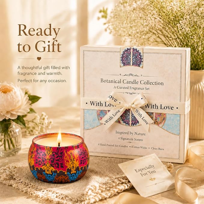 Scented Candles for Women, 4 Pack Candle Gift Set, Natural Soy Candles