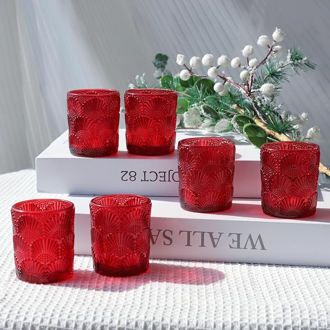 Woho 24pcs Red Votive Candle Holders Boho Style for Christmas Decorations