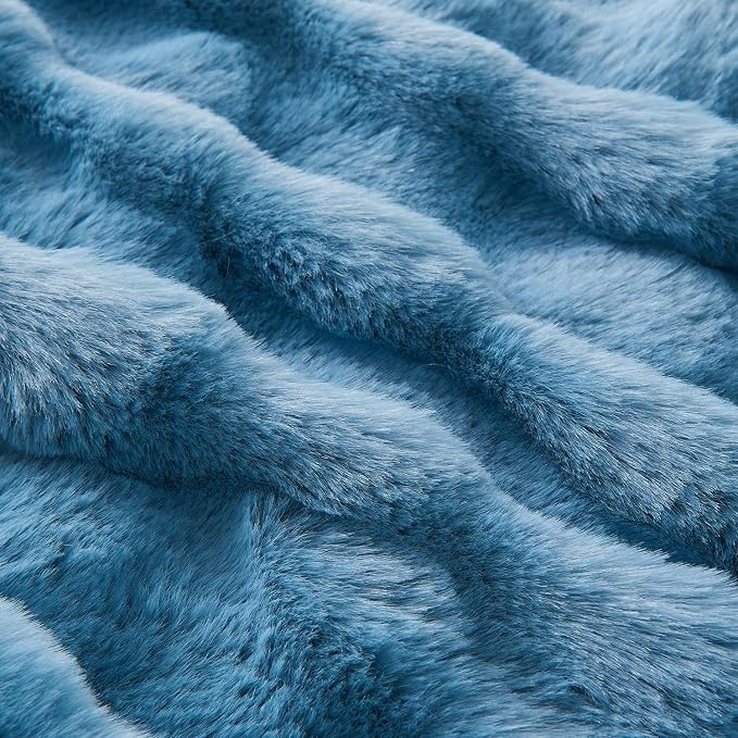 Lotus Karen Faux Fur Throw Blanket Sky Blue - Big Bubble Rabbit Fluff Blanket for Couch Bed Sofa,Softest Fluffy Fuzzy Cozy Blanket,Thick Furry Plush Shaggy Warm Blankets for Women,90x90 Inches