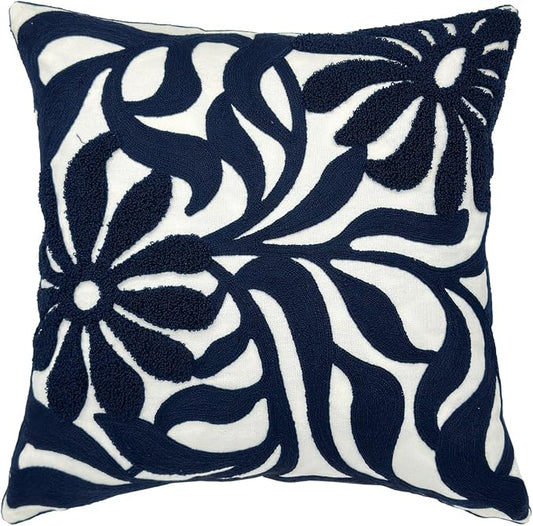 Alysheer Floral Embroidered Throw Pillow Cover 18"x18" 1pc, Navy Blue