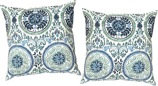 Outdoor Throw Pillow Covers 18x18 Inch, Decorative Pillow Covers for Patio Furniture, Medallion Blue Modern Cushion Cases for Garden Couch Home Sofa, Pack of 2