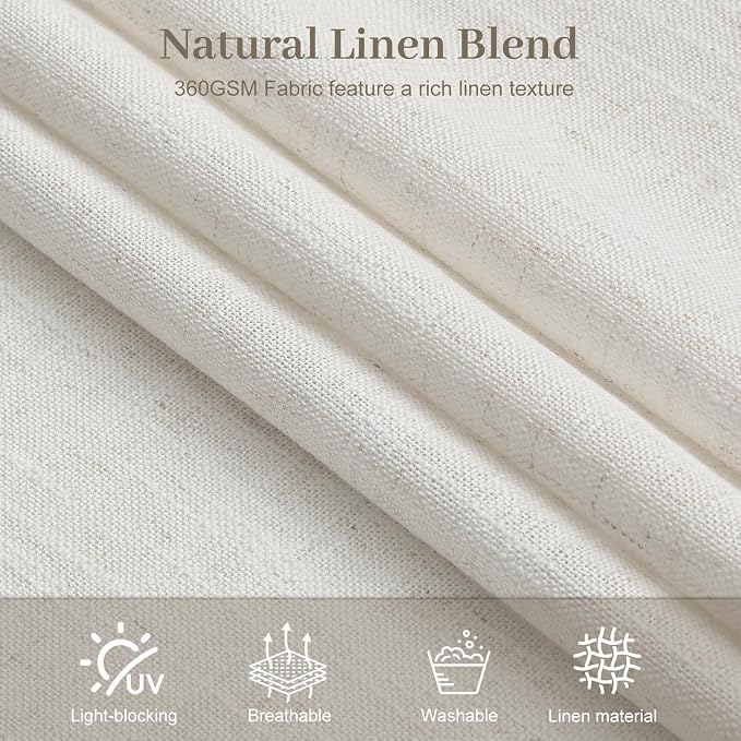 IVAPUPU Extra Wide Pleated Linen Curtains Semi Sheer Drapes Light Filtering | Living Room, Pinch Pleated, Sliding Door, Linen Blend, Hook Rings, Memory Shape, Privacy, Soft, 60x102, Beige White, 1 Panel