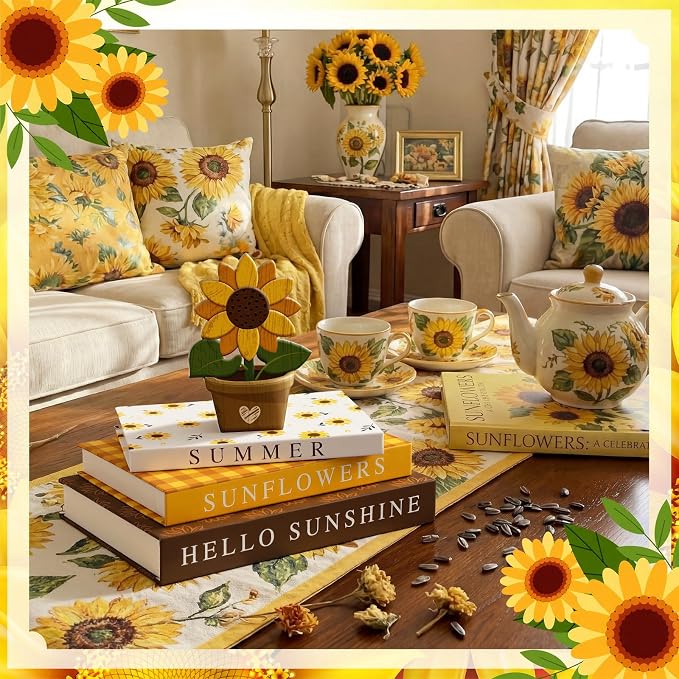 Thyle Sunflower Decorative Faux Books Set, Paper Magnetic Storage Boxes
