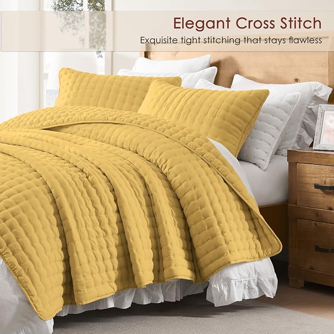 WDCOZY California Oversized Cal King Size Quilt Bedding Sets with 2 Pillow Shams, Lightweight Soft Bedspread Coverlet Bed Cover for All Season, 3 Pieces, 116x106 inches, Yellow