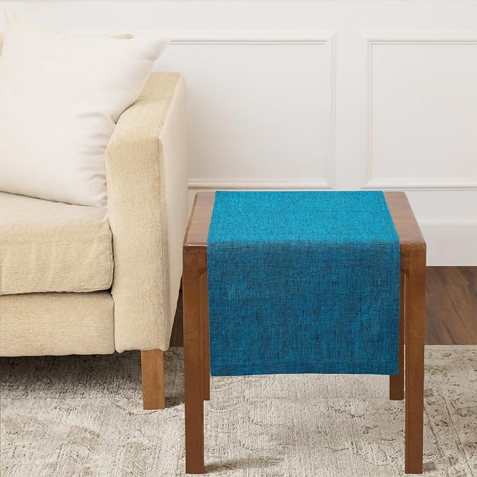 Solino Home 100% Pure Linen Table Runner Chambray Teal, Athena 14 x 36 in | brings a tailored look to family meals and hosting, European flax fibres, low iron finish, Chambray Teal, OEKO-TEX Certified