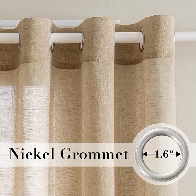 Window Treatments Linen Curtain Panels Open Weave - Natural Linen Blended Sheer Curtains with Nickel Grommet for Living Room, Privacy Assured (Taffy, 52"W x 72"L, Set of 2)