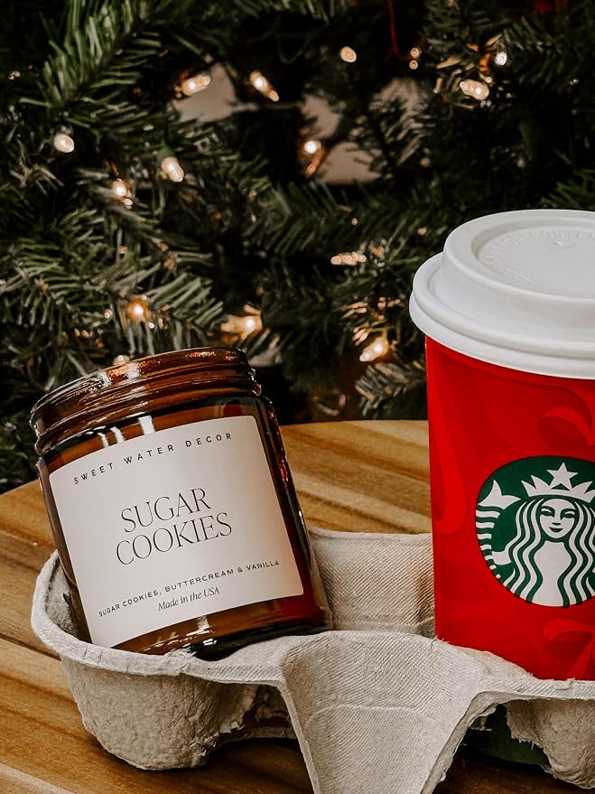 Sweet Water Decor Sugar Cookies Candle, 9oz Jar, Holiday & Christmas Scents | Buttercream Frosting & Vanilla Scented Soy Wax Candle, Non-Toxic, Amber Glass Jar, 40+ Hour Burn Time, Poured in the USA