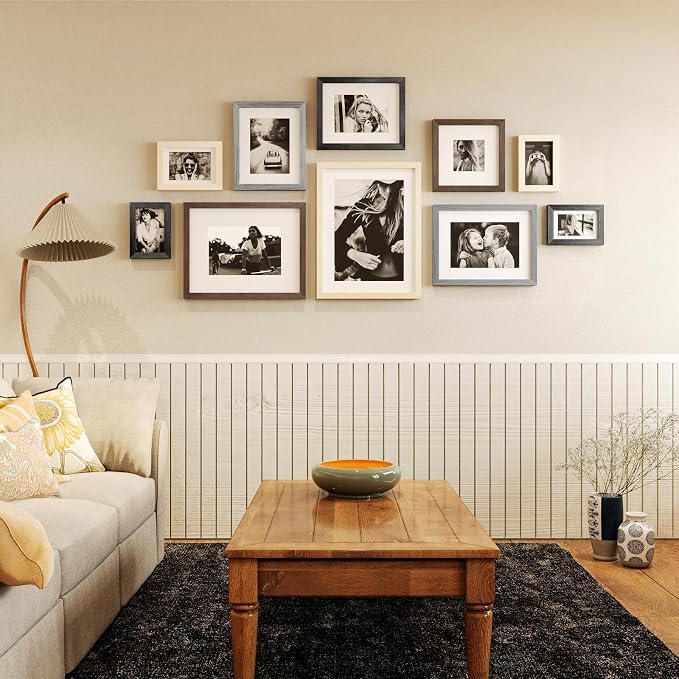 Egofine 5x7 Picture Frame Set of 4, Made of Solid Wood Multicolor Photo Frames Covered by Plexiglass 3.5x5 and 4x6 with Mat or 5x7 without Mat, for Table Top Display and Wall Mounting Mixed Colors