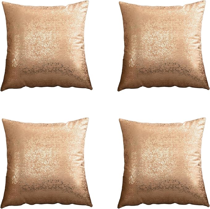 Gyulin Pack of 4,Silver Velvet Throw Pillow Covers 18x18 Inches, Sparkle Silver Foil Print Solid Square Pillow Covers Cushion Covers for Couch Sofa Home Bedroom Decor, Gold