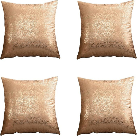 Gyulin Pack of 4,Silver Velvet Throw Pillow Covers 18x18 Inches, Sparkle Silver Foil Print Solid Square Pillow Covers Cushion Covers for Couch Sofa Home Bedroom Decor, Gold